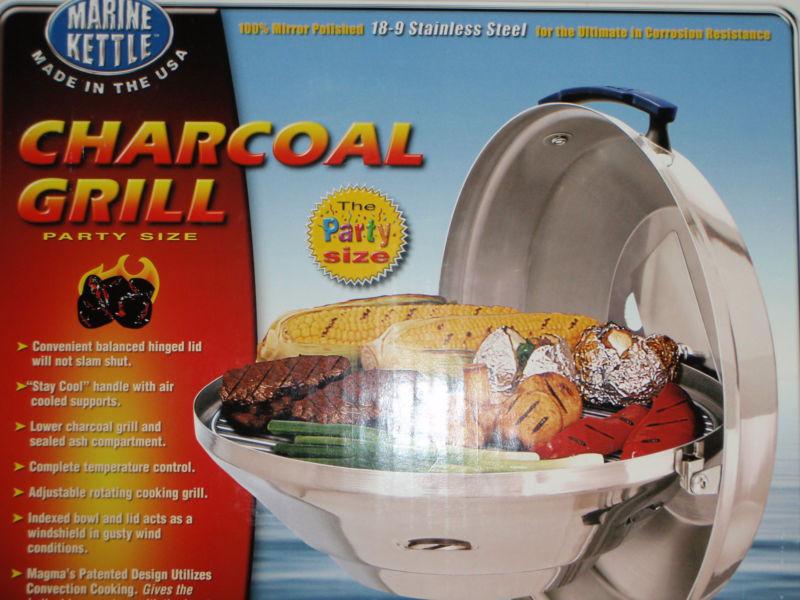 Magma marine boat kettle grill 214 a10114 hinged lid stainless party sze 17" 