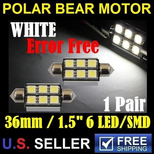 2x 36mm 6418 c5w 6-smd 5050 white no error canbus led license plate lights bulbs