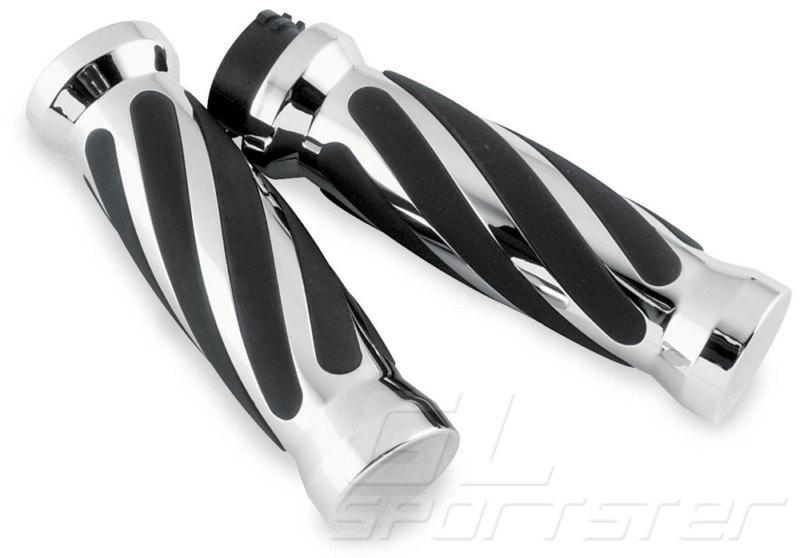 Chrome twisted rubber inserts handlebar hand grips 1982-2011 harley sportster xl