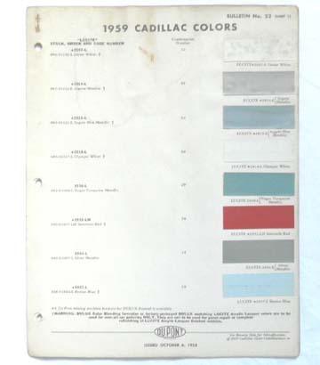 1959 cadillac dupont  color paint chip chart all models original 