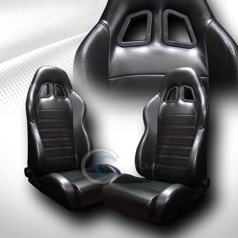Universal sp blk pvc leather car racing bucket seats+sliders pair mercedes mini