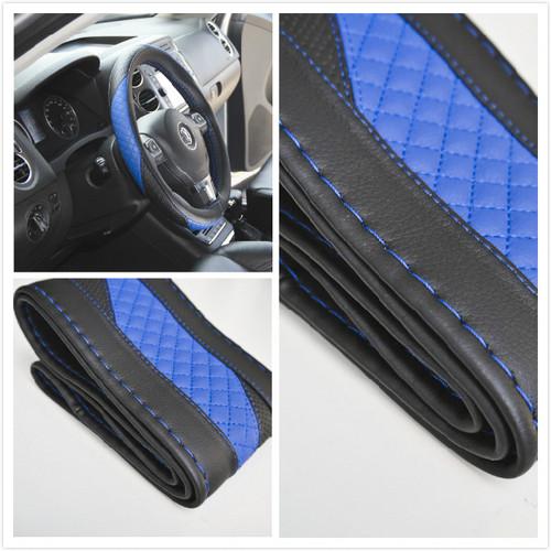 Wrap steering wheel cover blue pvc leather diy needle new 47012b