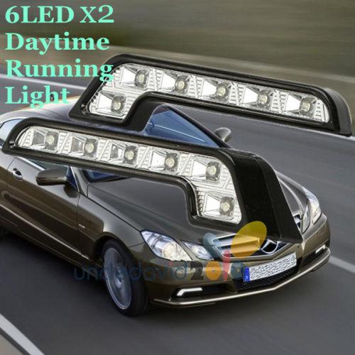 2x 6 led white drl car driving lamp fog daytime running light kit universal 12v