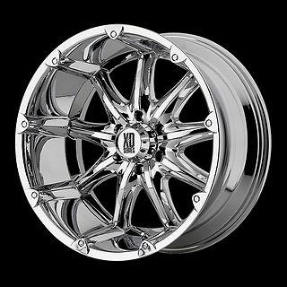 20" xd779 badlands chrome rims & 33x12.50x20 nitto mud grappler wheels tires