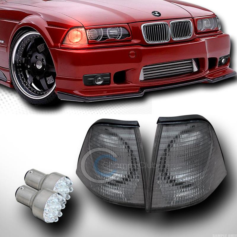 Smoke clear signal corner lights ft+12 count led bulb amber 92-99 bmw e36 2d 2dr