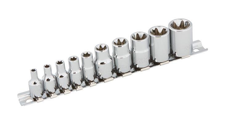 New - 10pc etorx socket set - with socket rail holder - e4 to e18 