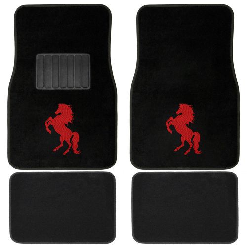Car floor mat for auto 4pc set embroidered red horse w/heel pad carpet liner fit