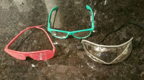 Paulson bubble goggles eye protection, wayfarer plastic glasses, and 80&#039;s shades