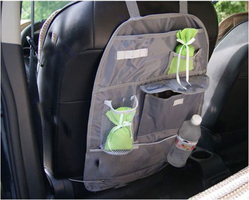 Car back seat tidy organizer auto travel multi-pocket storage bag holder gray