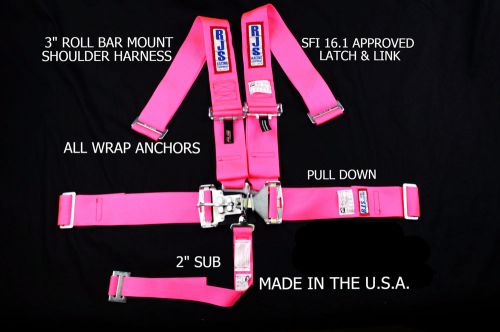 Rjs racing sfi 16.1 5pt latch &amp; link harness belt roll bar hot pink 1128010