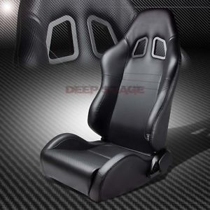 2x carbon look pvc leather sports style racing seats+mounting slider driver side