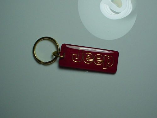 Jeep key chain fob new red &amp; gold outlined wrangler cherokee rubicon