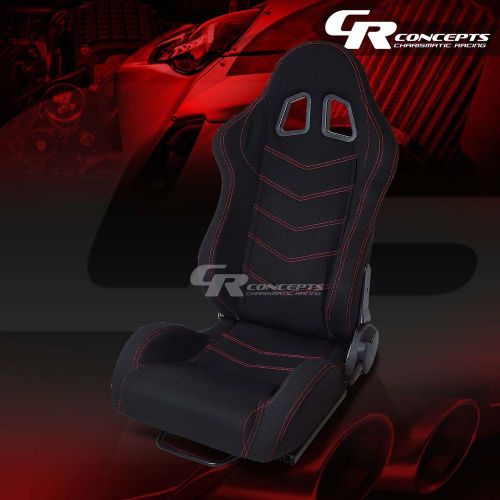 2x black+red stitch bucket sports racing seats+mounting slider driver left side