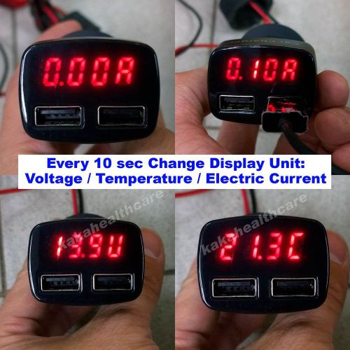12v-24v cigarette lighter output 5v (3.1a) 2x usb temperature / voltage display