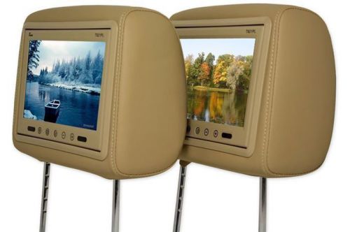 Pair of tview t921pl universal 9&#034; beige / tan tft headrest car video monitors
