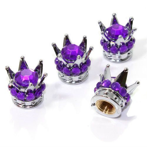 4 chrome silver crown purple bling diamond tire/wheel stem valve caps car truck