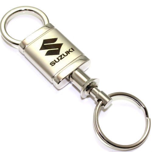 Suzuki logo metal satin chrome valet pull apart key chain ring fob