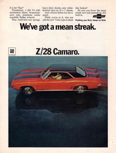 Vintage original 1969 camaro z/28 / pontiac firebird 400 magazine ad- 8&#034; x 11&#034;