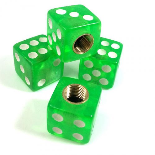 4 premium clear green dice tire/wheel air stem valve caps for car-truck-hot rod