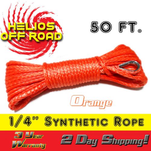 1/4&#034; x 50&#039; orange synthetic winch line cable rope 7000+ lb with sheath (atv utv)