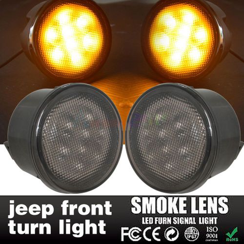 Front fender smoked lens led turn signal lights grille assembly : jeep wrangler