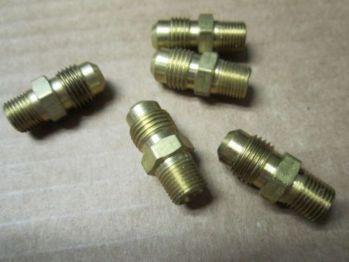Five brass 1/8&#034; pipe npt x 5/16&#034; sae flare fittings oil air gas free ship usa