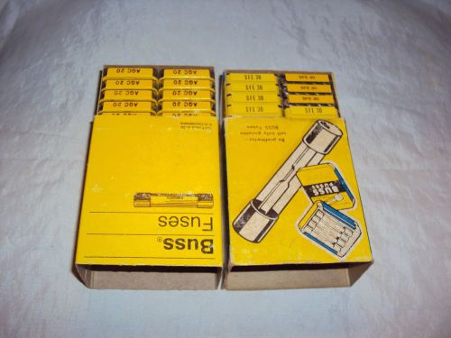 Vintage lot of 200 nos buss fuses agc 20 and sfe 30 in orig boxes store display