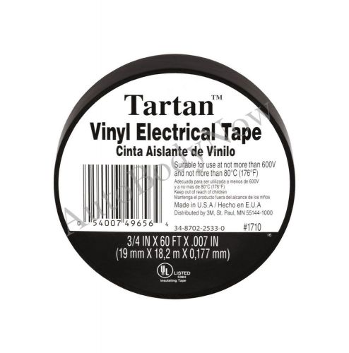 3m 49656 electrical tape &#034;tartan&#034; 1710 vinyl black plastic, (1-roll) 3/4&#034; x 60&#039;