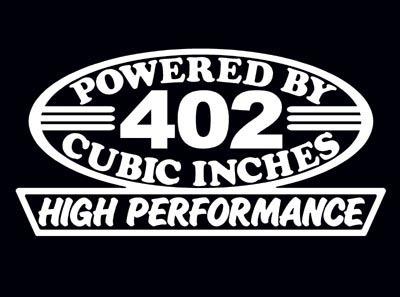 2 high performance 402 cubic inches decal set hp v8 engine emblem stickers