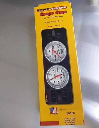 Auto meter gauge 50100 cage triple 2-5/8&#034; black mustang 87-93 1987-1993 fox  new