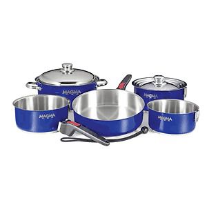 Magma nestable 10 piece stainless steel cookware - cobalt blue