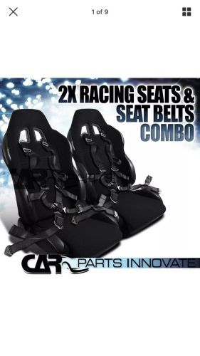 Pair jdm t-r style black cloth drive side racing seats recline able