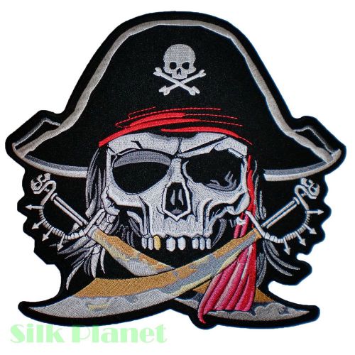 10x9&#034; skull pirate crossbone ghost sword biker back patch motorcycle vest jacket