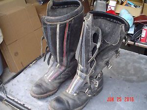 Leather motorcycle boots mens size 12 red/white/blue stripes 17&#034; tall