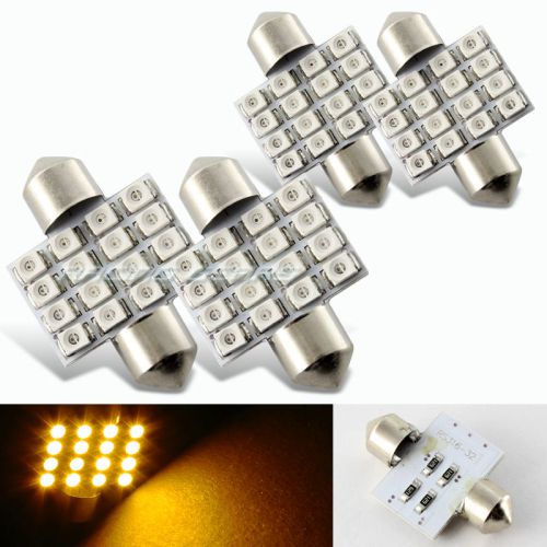 4x 34mm 16 smd amber led panel interior replacement dome light lamp festoon bulb