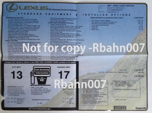 2005 lexus lx470 window sticker dealer invoice