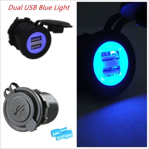 12-24v 2 usb car blue led angel eye pupil charger socket power adapter outlet