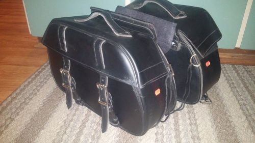 Nice classy black motorcycle saddlebags~universal~double silver buckle~slanted!