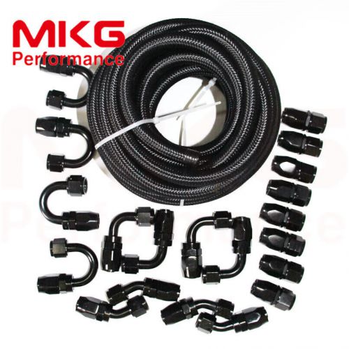 -6 an6 stainless steel nylon braided oil fuel line hose+fitting kit 32.8feet bk