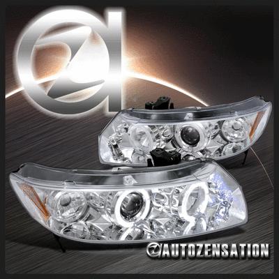 06-11 honda civic 2dr coupe chrome led halo projector headlights