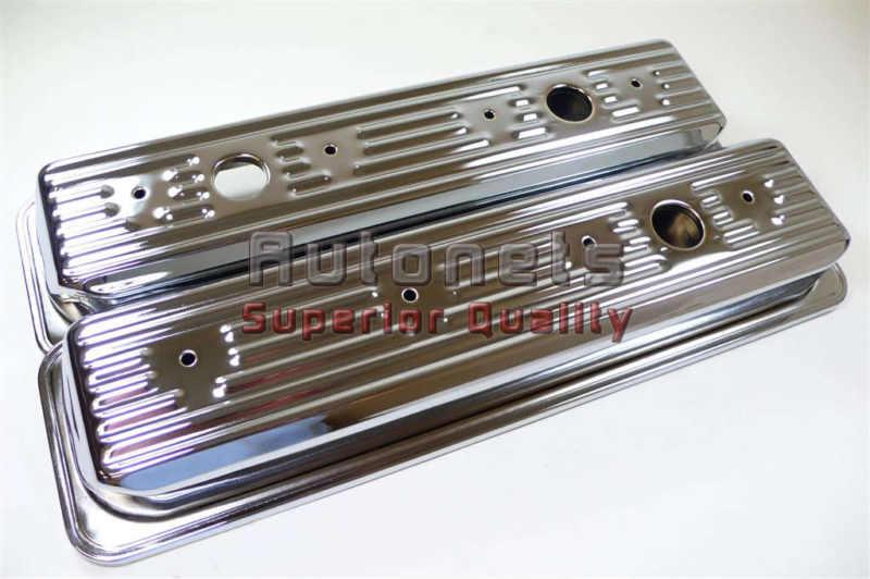 Sbc chevy chrome steel 305 350 valve cover 87-up center bolt small block chevy