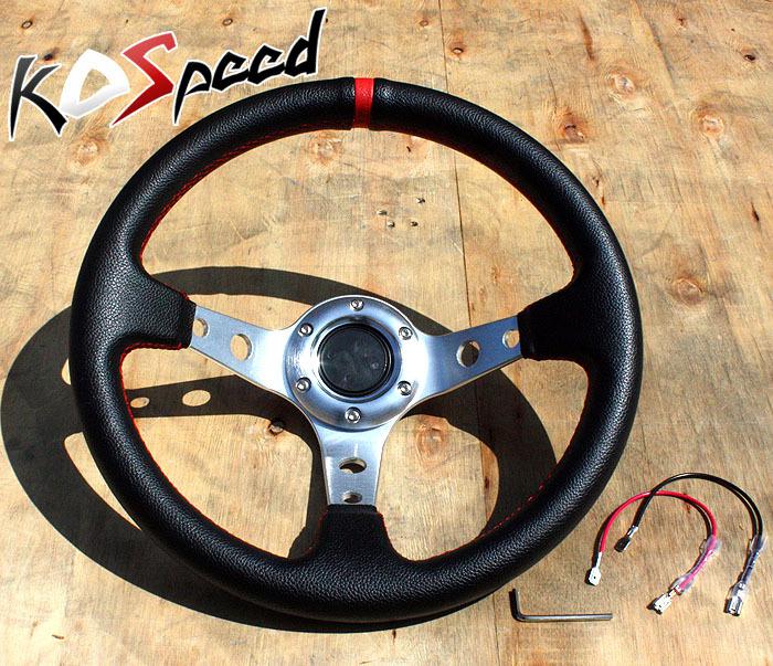 Jdm 320mm 6-hole-bolt universal black/silver 3" deep dish racing steering wheel