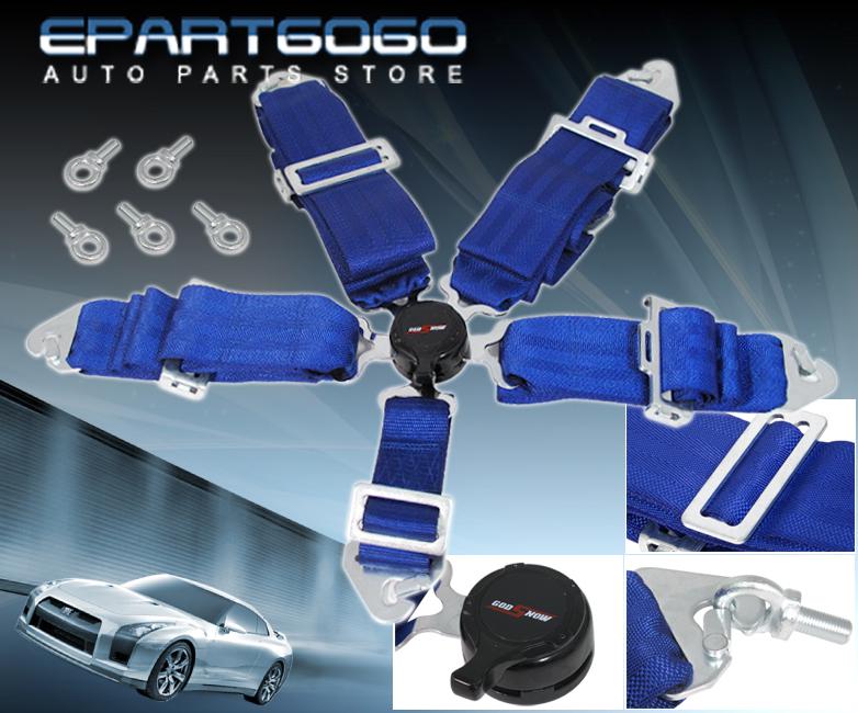 3" blue sport 5 point camlock harness racing seat belt latch strap w/ eye bolt