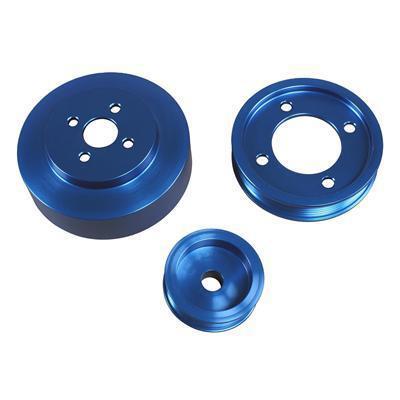 Trick flow pulley set underdrive serpentine aluminum blue ford mustang 5.0l set