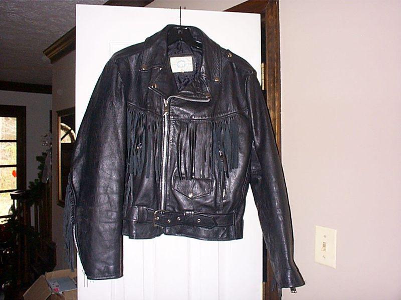 California highway patrol police style leather motorcycle biker jacket fringe 
