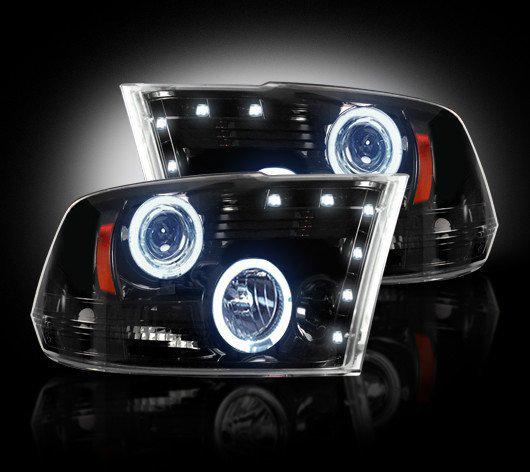 Dodge ram 09-13 1500 10-13 2500/3500 smoked projector headlights led halo cummin