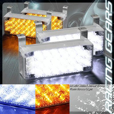 88 amber white led 12v 3x mode deck dash grille hazard strobe lights (4x panel)