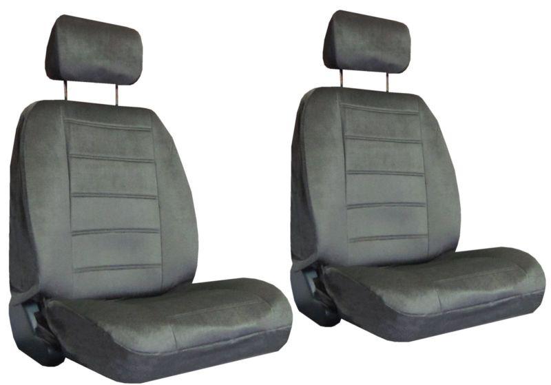 2 charcoal grey quilted velour car auto truck seat covers w/ head rest covers #5