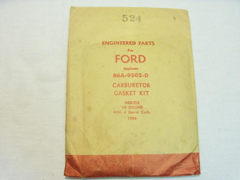Vintage ford 524 carburetor gasket kit v8 1956 - sealed package - free shipping