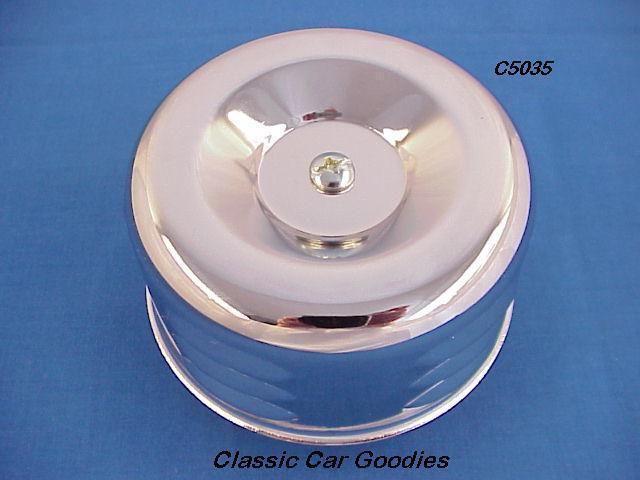 Chrome air filter louvered can 2 5/16" neck rochester chevy 6